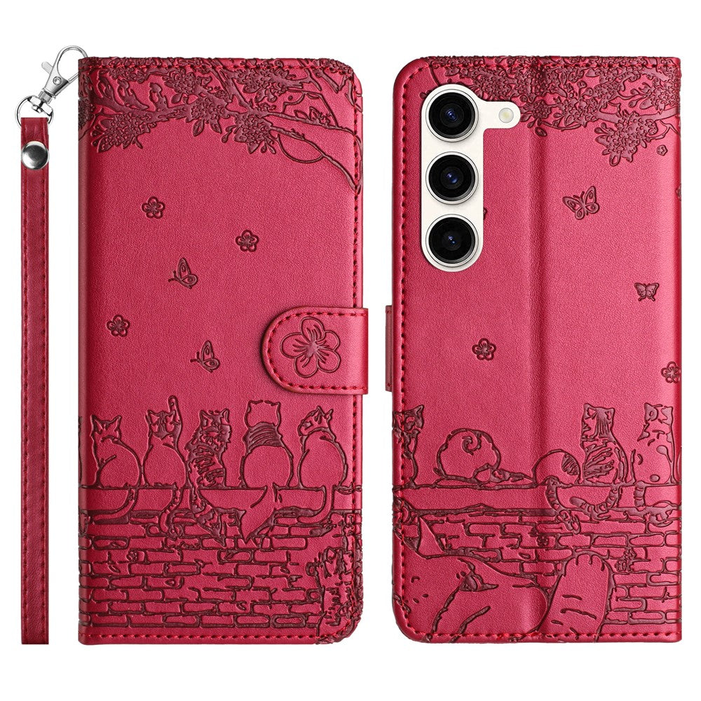 Phone Leather Cover for Samsung Galaxy S23 , Stand Wallet Imprinted Wall Cats Case with Strap