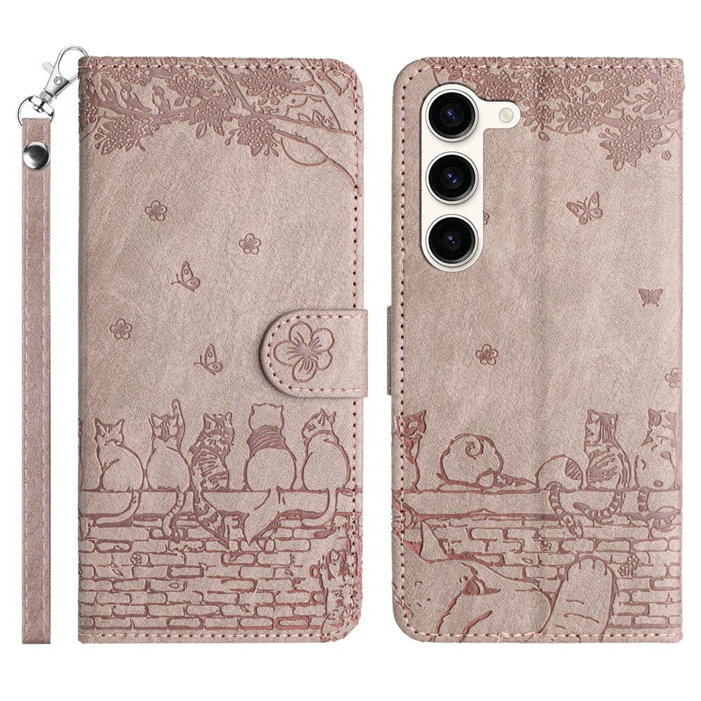 Phone Leather Cover for Samsung Galaxy S23 , Stand Wallet Imprinted Wall Cats Case with Strap
