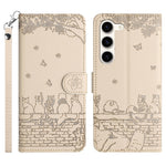 Phone Leather Cover for Samsung Galaxy S23 , Stand Wallet Imprinted Wall Cats Case with Strap
