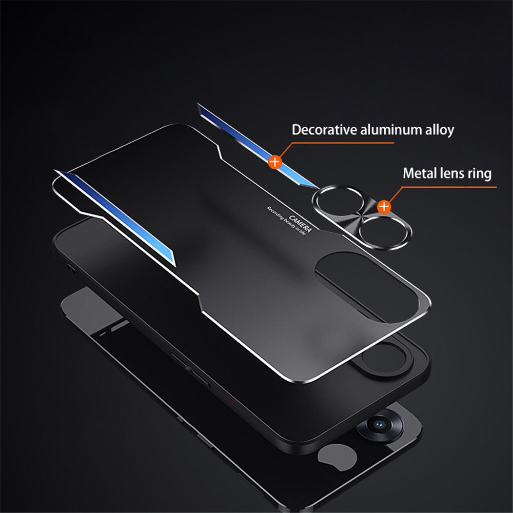For Oppo A58 5G Slim-fit Mobile Phone Case Aluminum Alloy Soft TPU Raised Edge Protection Cover
