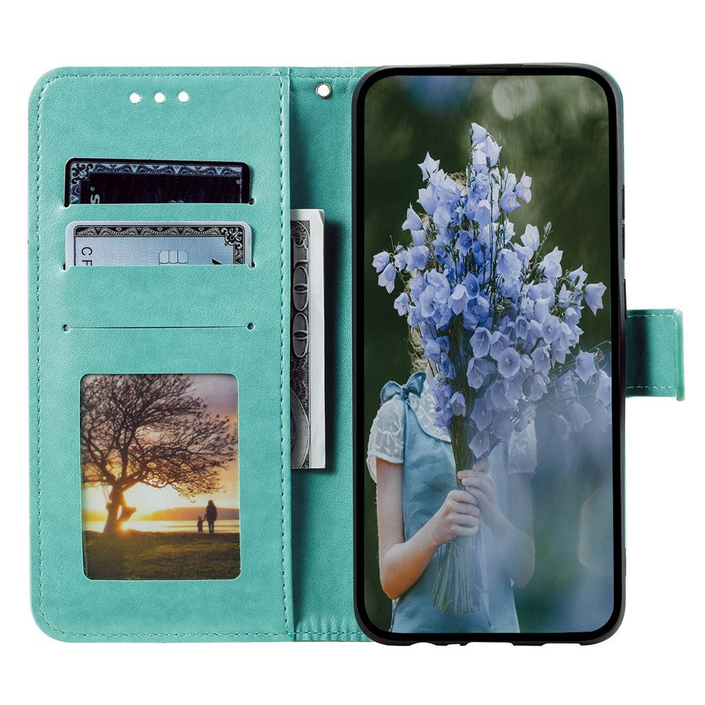 For iPhone 15 Plus Mandala Flower Imprint Protective Case PU Leather Wallet Stand Phone Cover with Strap