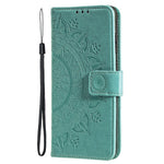 For iPhone 15 Plus Mandala Flower Imprint Protective Case PU Leather Wallet Stand Phone Cover with Strap