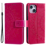 For iPhone 15 Plus Mandala Flower Imprint Protective Case PU Leather Wallet Stand Phone Cover with Strap