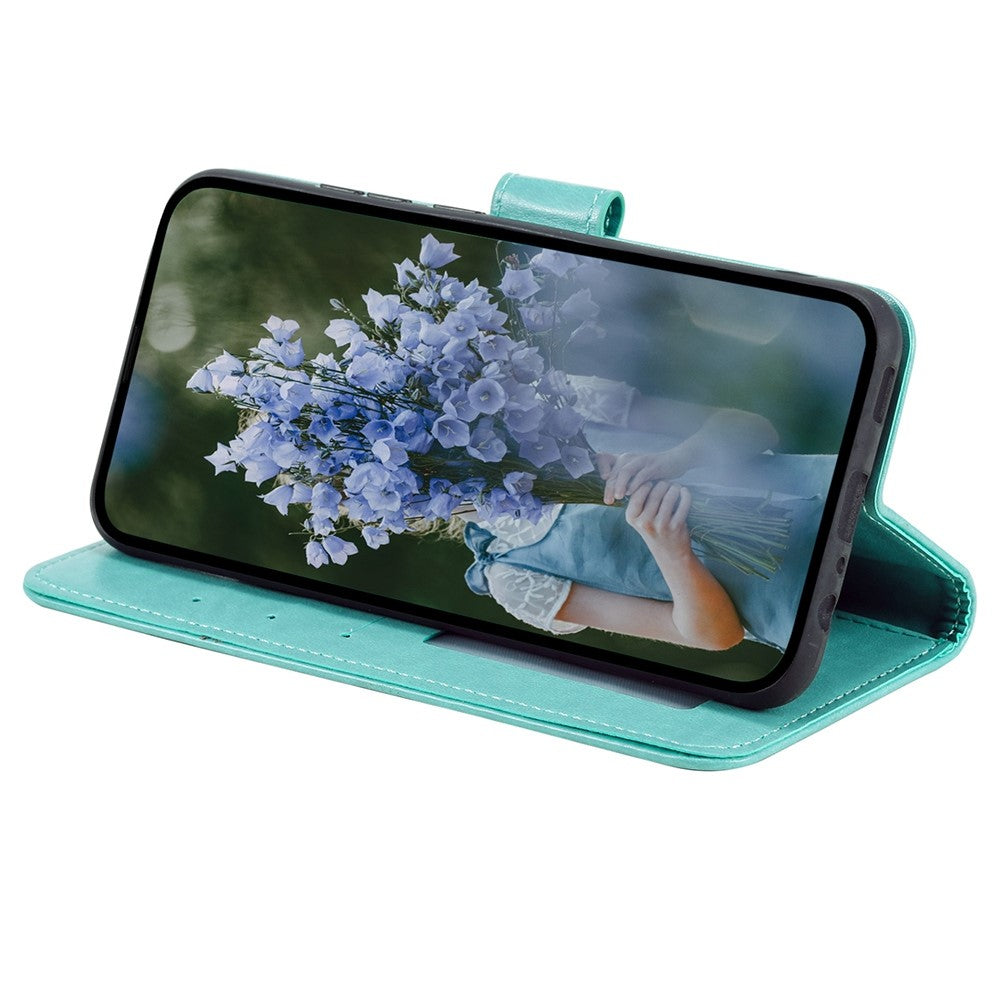 For iPhone 15 PU Leather Stand Cover Mandala Flower Imprint Wallet Phone Case with Strap