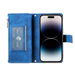 For iPhone 15 Pro Max PU Leather Mandala Flower Imprinted Card Holder Zipper Pocket Wallet Case Stand with Strap