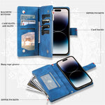 For iPhone 15 Pro Max PU Leather Mandala Flower Imprinted Card Holder Zipper Pocket Wallet Case Stand with Strap