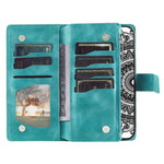 Mandala Flower Imprinted PU Leather Cover for iPhone 15 Zipper Pocket Anti-Drop Wallet Phone Case with Strap