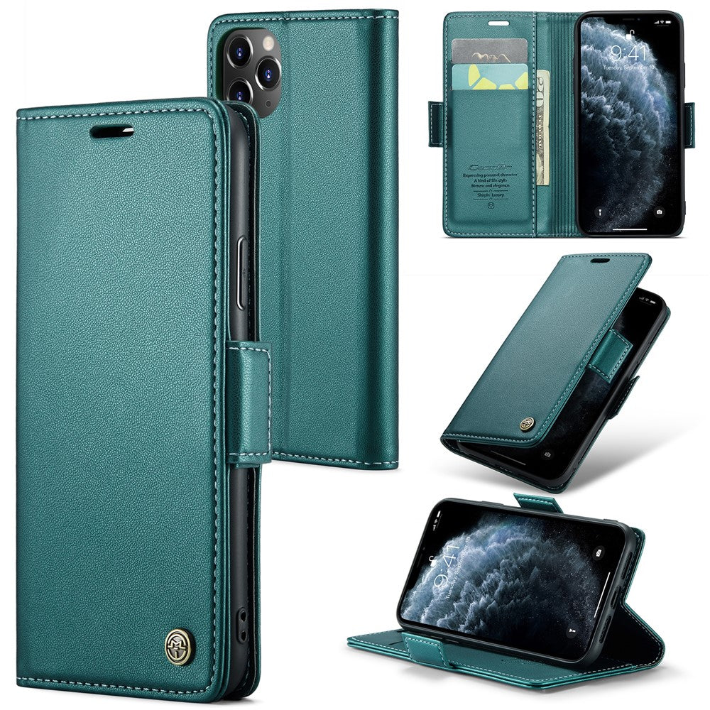 CASEME 023 Series Stand Leather Phone Case for iPhone 11 Pro , RFID Blocking Litchi Texture Wallet Cover
