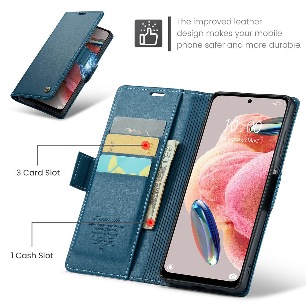 For Xiaomi Redmi Note 12 4G Leather Case CASEME 023 RFID Blocking 3 Card Slot Mobile Cover