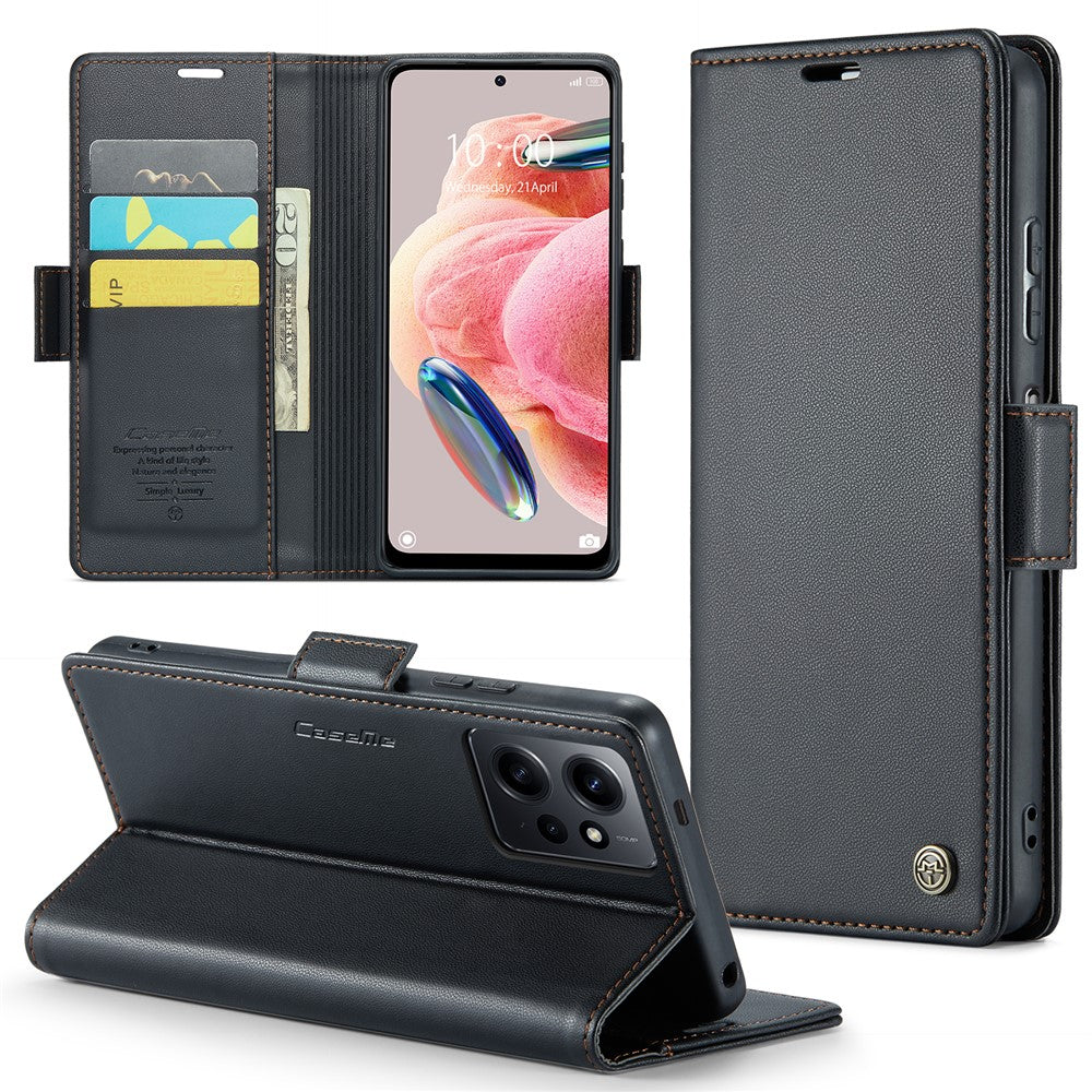 For Xiaomi Redmi Note 12 4G Leather Case CASEME 023 RFID Blocking 3 Card Slot Mobile Cover