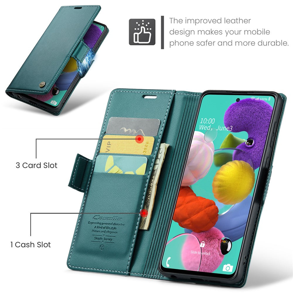 Til Samsung Galaxy A51 4G SM-A515 / M40S Lædercover CASEME 023 RFID-blokerende mobilcover med 3 kortlommer