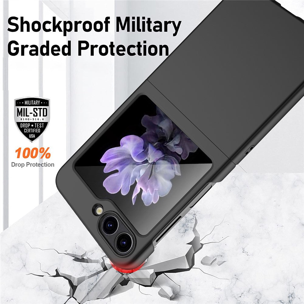 For Samsung Galaxy Z Flip5 5G Ultra-Thin Hard PC Phone Case with Tempered Glass Film Rubberized Protective Cover