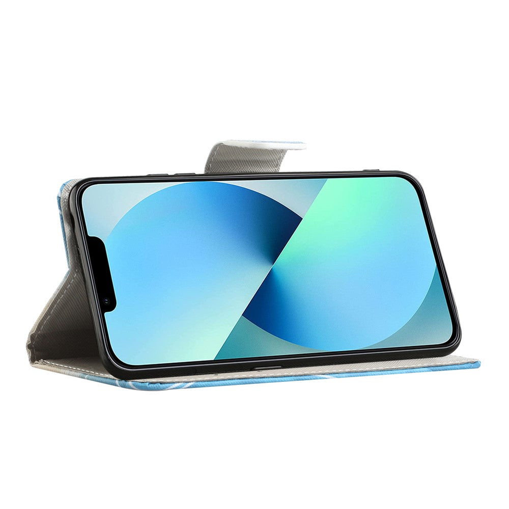 iPhone 15 Plus PU-läderplånboksfodral Mönstertryck Stativmobilfodral