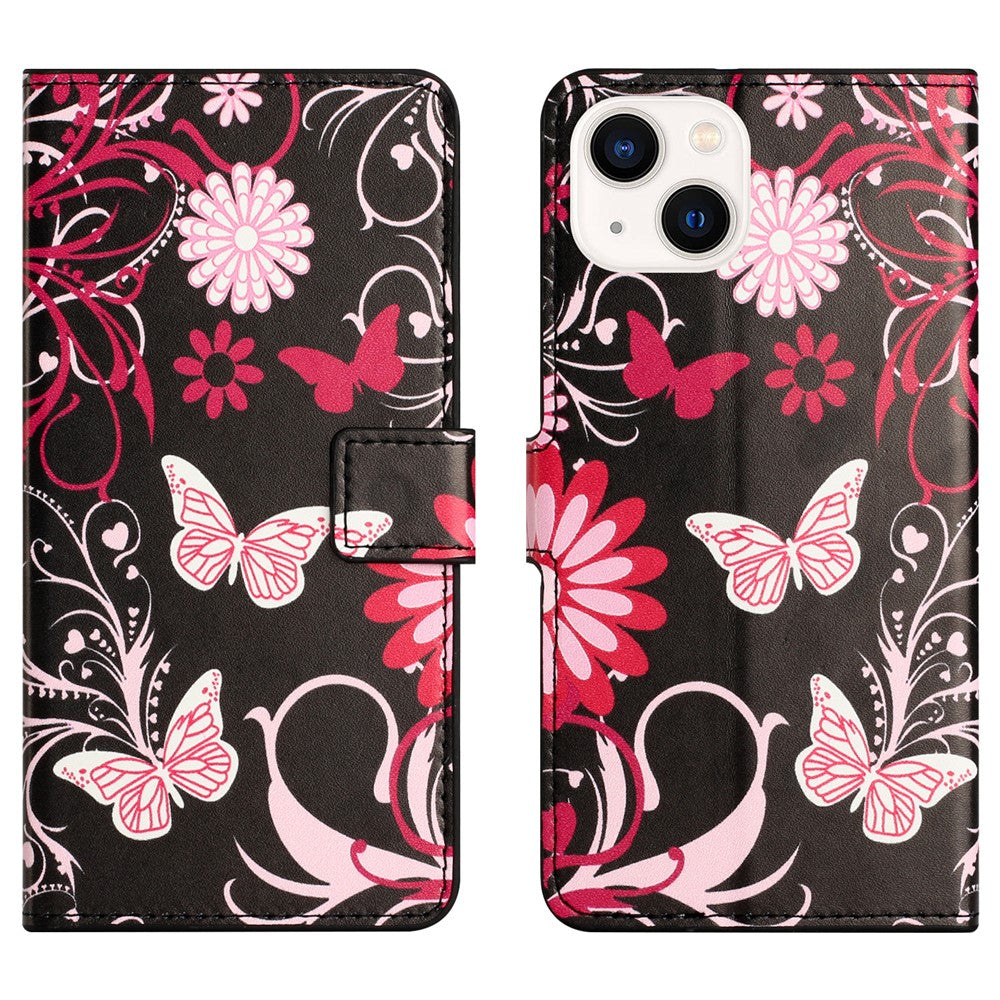 Til iPhone 15 Plus Folio Pung Etui i PU-læder med mønsterprint og standerfunktion