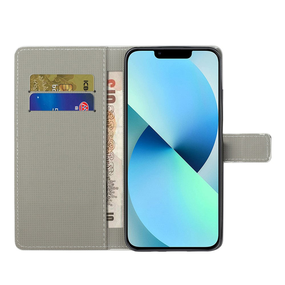 Til iPhone 15 Plus Folio Pung Etui i PU-læder med mønsterprint og standerfunktion