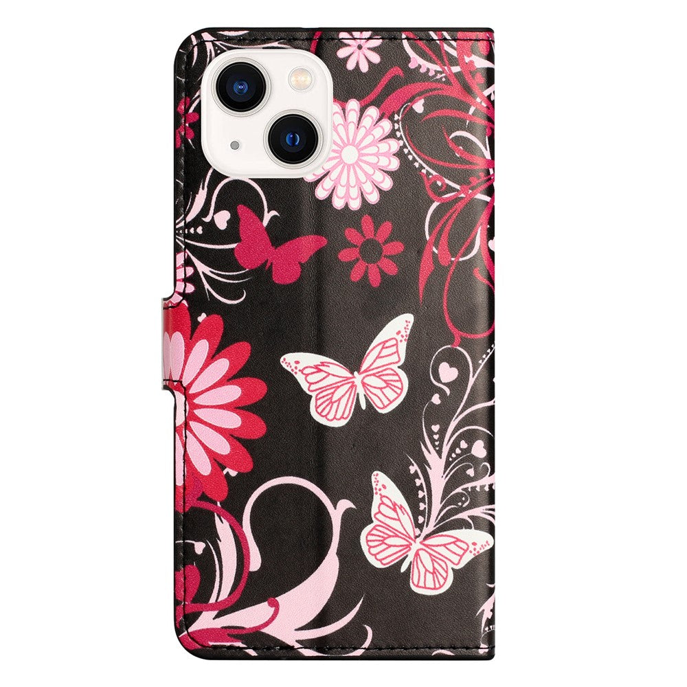 Til iPhone 15 Plus Folio Pung Etui i PU-læder med mønsterprint og standerfunktion
