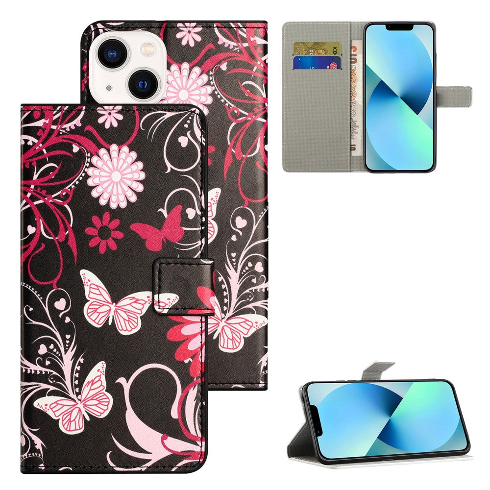 Til iPhone 15 Plus Folio Pung Etui i PU-læder med mønsterprint og standerfunktion