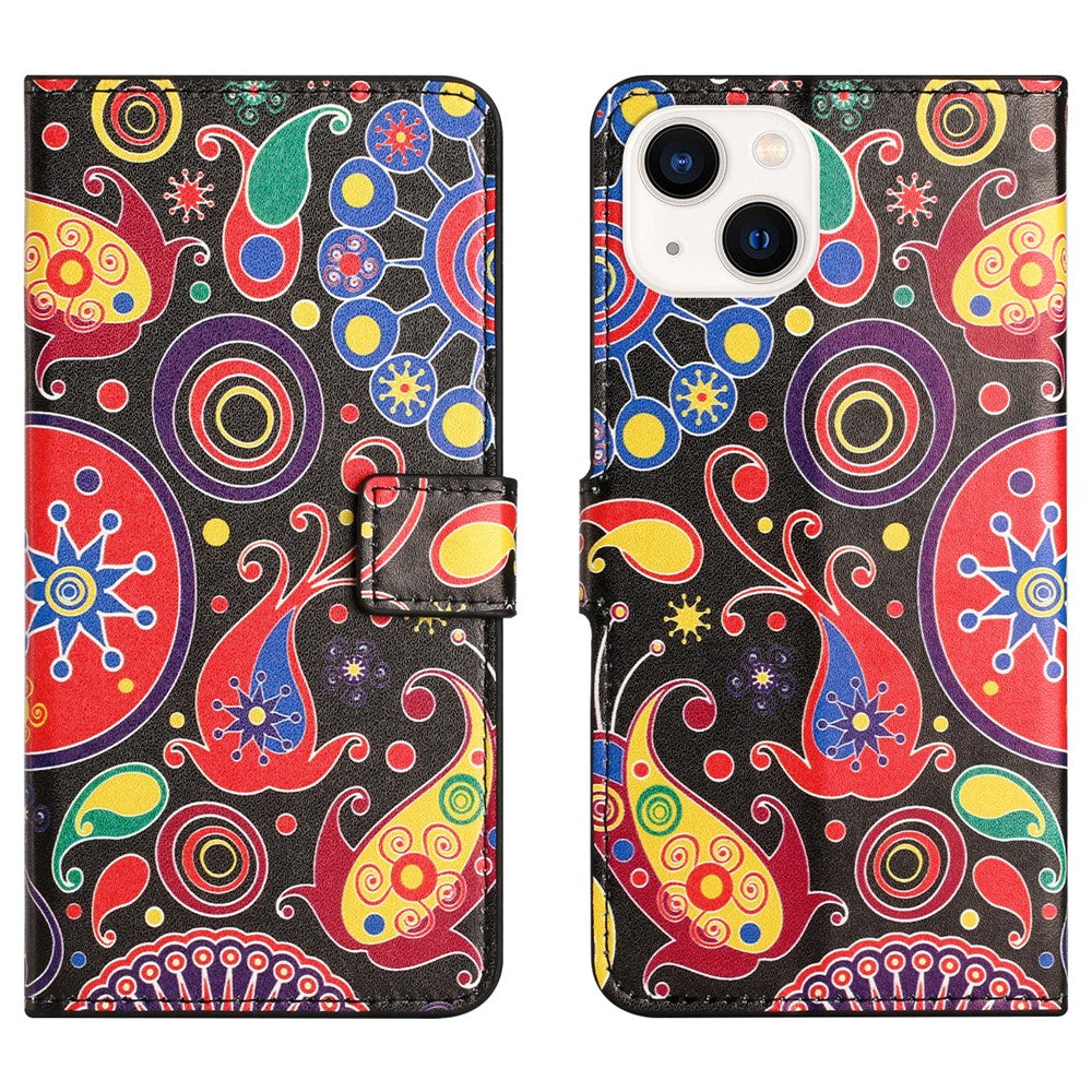 Til iPhone 15 Plus Folio Pung Etui i PU-læder med mønsterprint og standerfunktion