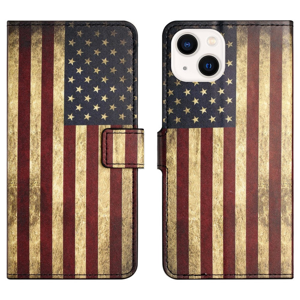 Til iPhone 15 Plus Folio Pung Etui i PU-læder med mønsterprint og standerfunktion