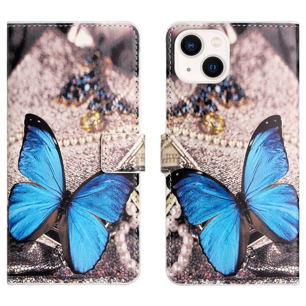 Til iPhone 15 Plus Folio Pung Etui i PU-læder med mønsterprint og standerfunktion