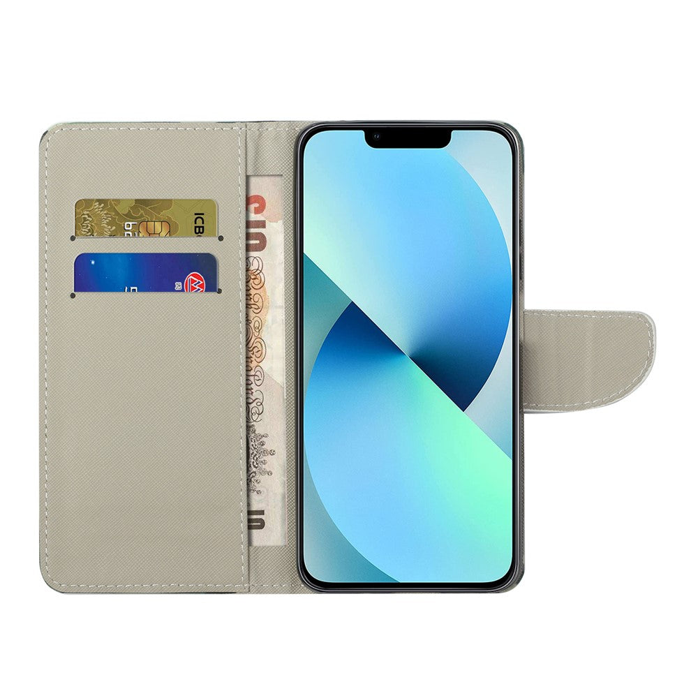 Til iPhone 15 Cross Texture Læderpung Stativcover Mønstertryk Telefoncover