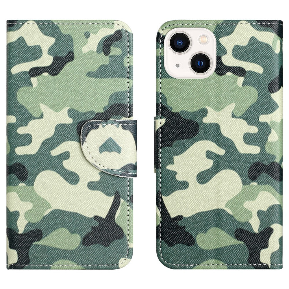 Til iPhone 15 Cross Texture Læderpung Stativcover Mønstertryk Telefoncover