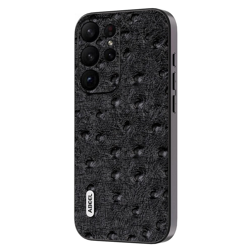 ABEEL Telefoncover med strudsetekstur til Samsung Galaxy S23 Ultra i ægte okselæder+PC+TPU