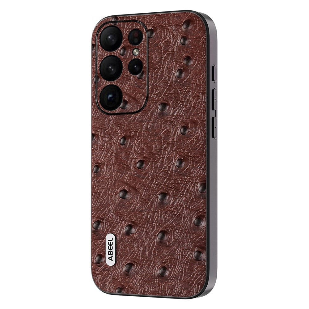 ABEEL Telefoncover med strudsetekstur til Samsung Galaxy S23 Ultra i ægte okselæder+PC+TPU