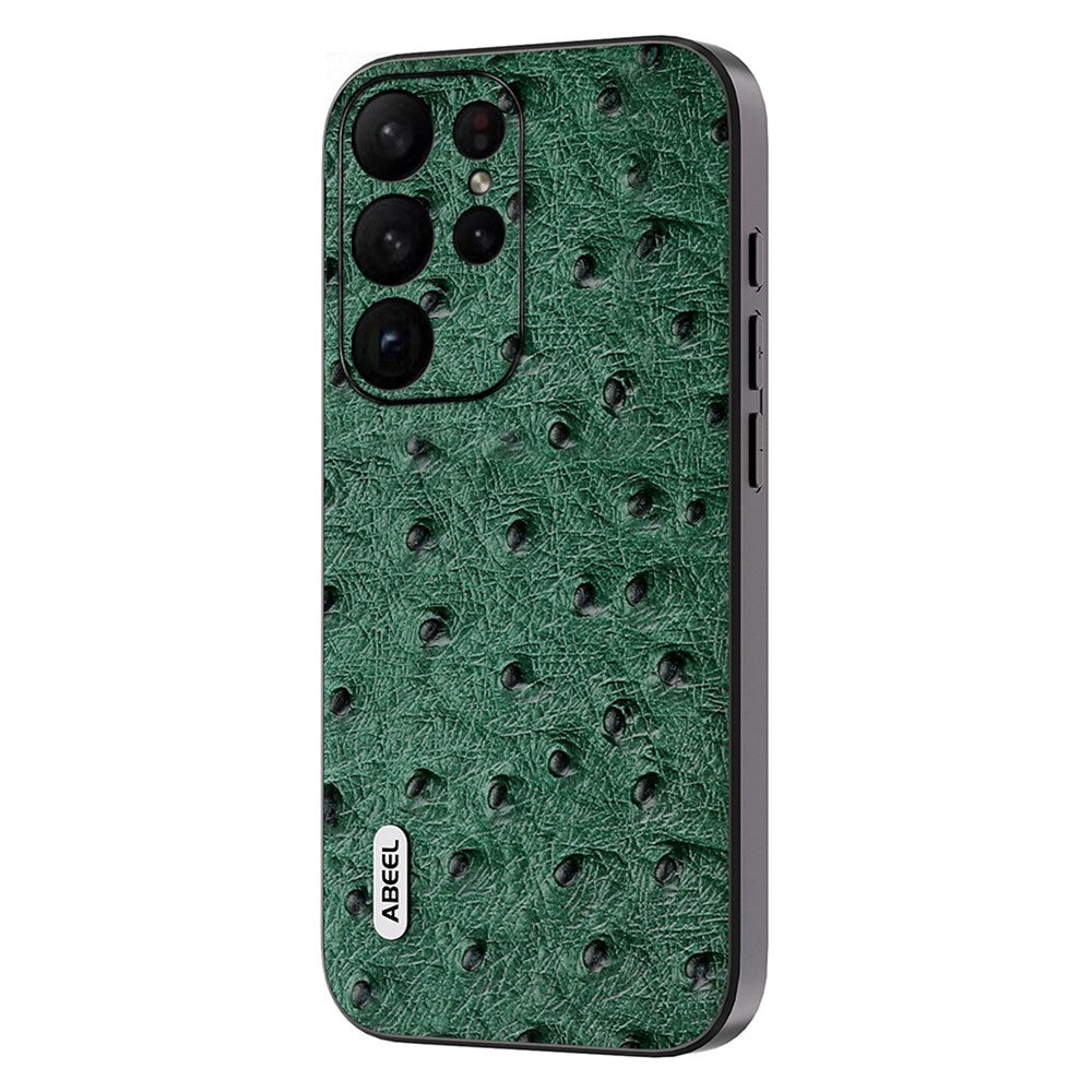 ABEEL Telefoncover med strudsetekstur til Samsung Galaxy S23 Ultra i ægte okselæder+PC+TPU