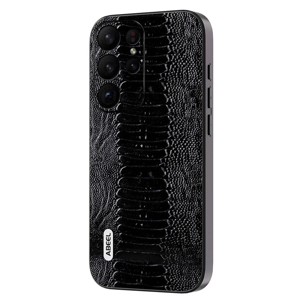 ABEEL For Samsung Galaxy S23 Ultra Anti-Drop Crocodile Texture PC+TPU Phone Case Genuine Cow Leather Cover