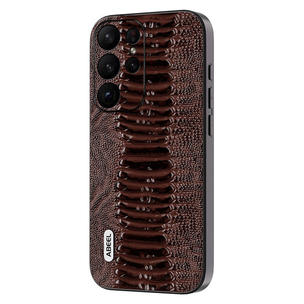 ABEEL For Samsung Galaxy S23 Ultra Anti-Drop Crocodile Texture PC+TPU Phone Case Genuine Cow Leather Cover