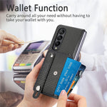Kortholder Telefoncover til Samsung Galaxy Z Fold5 5G, PU Læder+PC Armbånd Kickstand Mobiltelefoncover