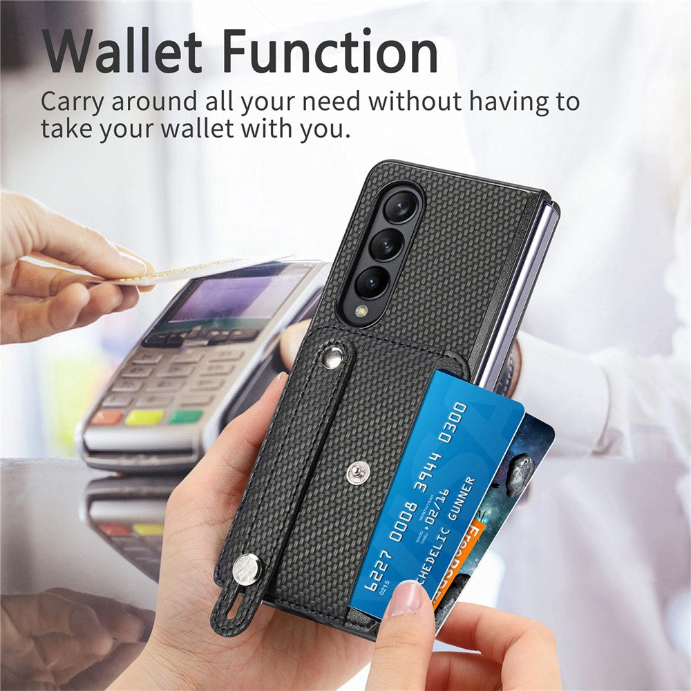 Kortholder Telefoncover til Samsung Galaxy Z Fold5 5G, PU Læder+PC Armbånd Kickstand Mobiltelefoncover