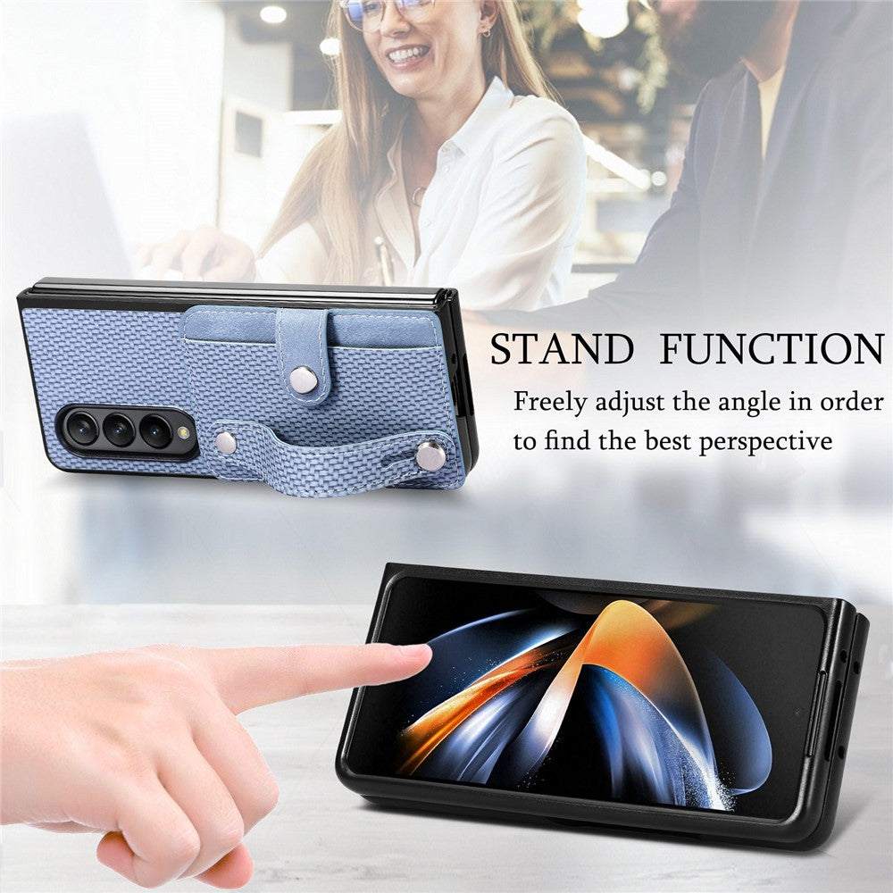 Kortholder Telefoncover til Samsung Galaxy Z Fold5 5G, PU Læder+PC Armbånd Kickstand Mobiltelefoncover