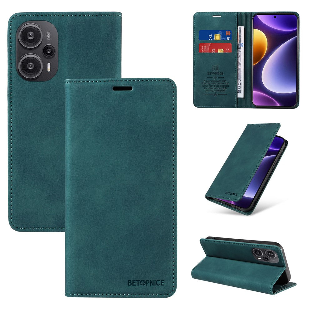 BETOPNICE 003 RFID Blocking Shell for Xiaomi Redmi Note 12 Turbo / Poco F5 5G Phone Wallet Case Leather Stand Cover