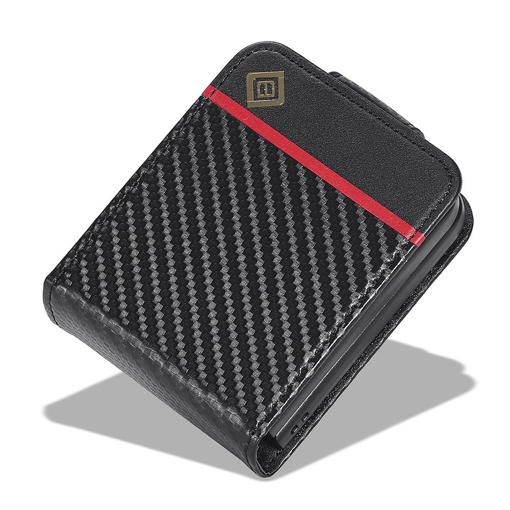 LC.IMEEKE For Samsung Galaxy Z Flip3 5G PU Leather Case Carbon Fiber Texture Card Holder Phone Cover