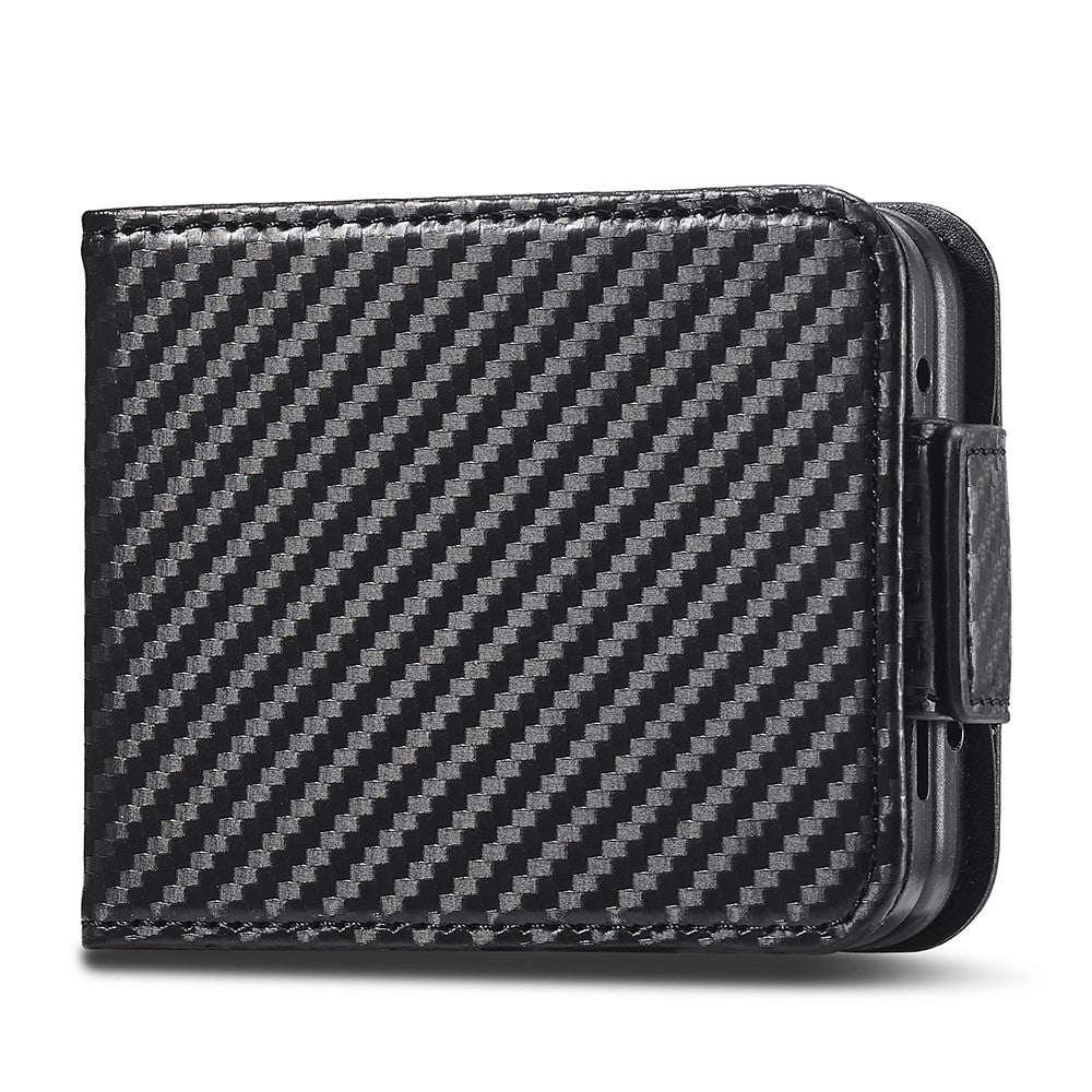 LC.IMEEKE For Samsung Galaxy Z Flip3 5G PU Leather Case Carbon Fiber Texture Card Holder Phone Cover