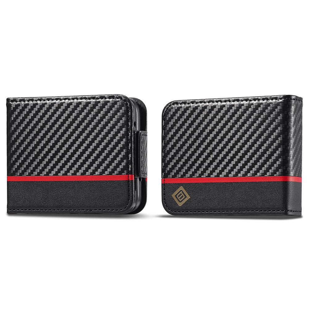 LC.IMEEKE For Samsung Galaxy Z Flip3 5G PU Leather Case Carbon Fiber Texture Card Holder Phone Cover