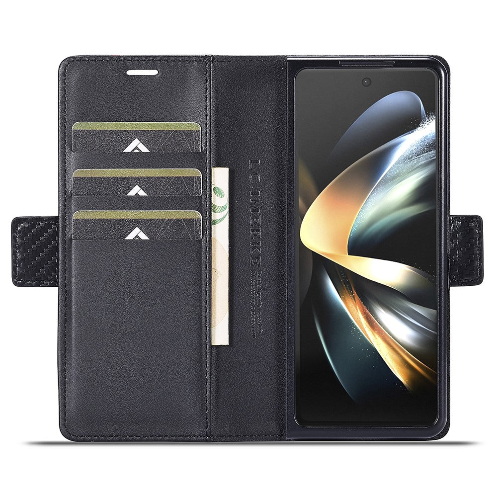 LC.IMEEKE For Samsung Galaxy Z Fold4 5G Leather Wallet Case Stand Carbon Fiber Texture Phone Cover