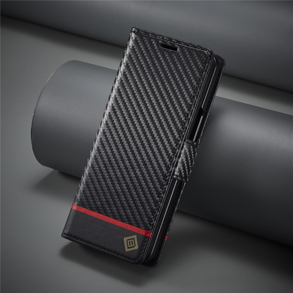 LC.IMEEKE For Samsung Galaxy Z Fold4 5G Leather Wallet Case Stand Carbon Fiber Texture Phone Cover