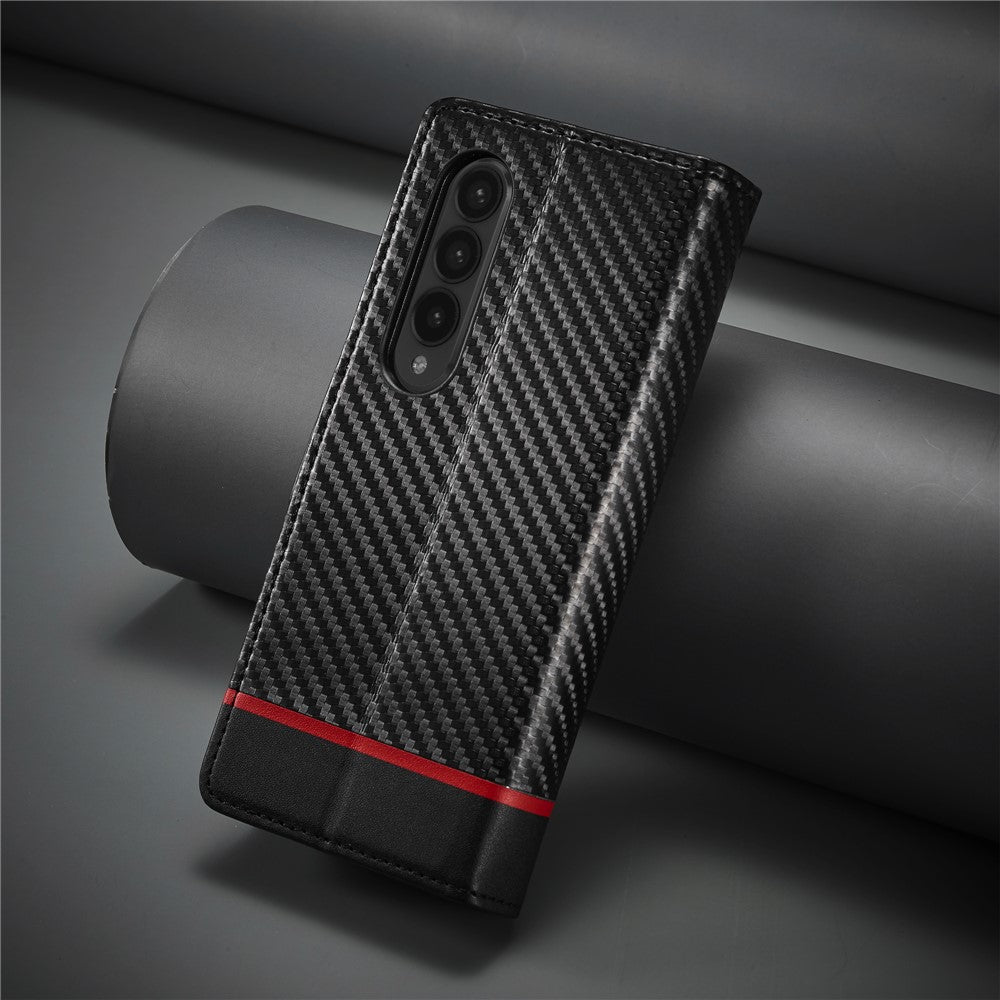 LC.IMEEKE For Samsung Galaxy Z Fold4 5G Leather Wallet Case Stand Carbon Fiber Texture Phone Cover