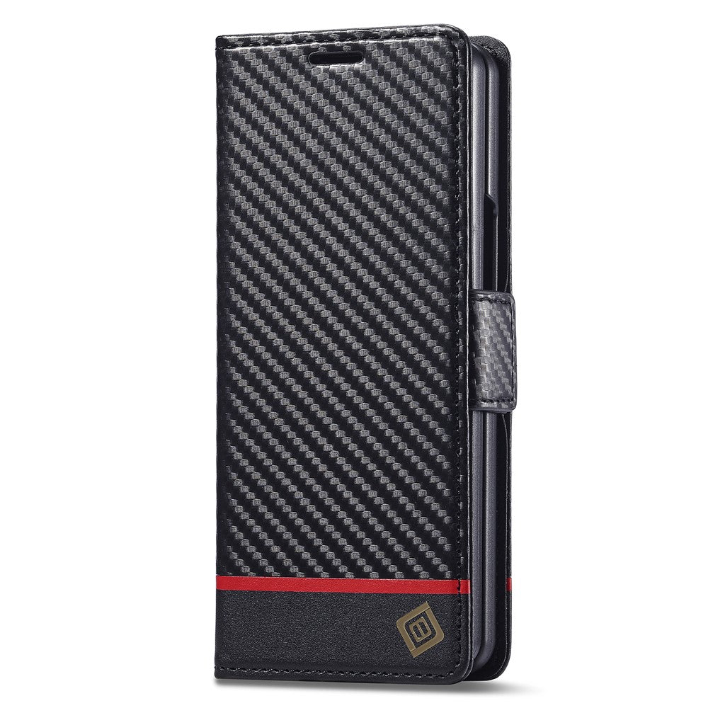 LC.IMEEKE For Samsung Galaxy Z Fold4 5G Leather Wallet Case Stand Carbon Fiber Texture Phone Cover