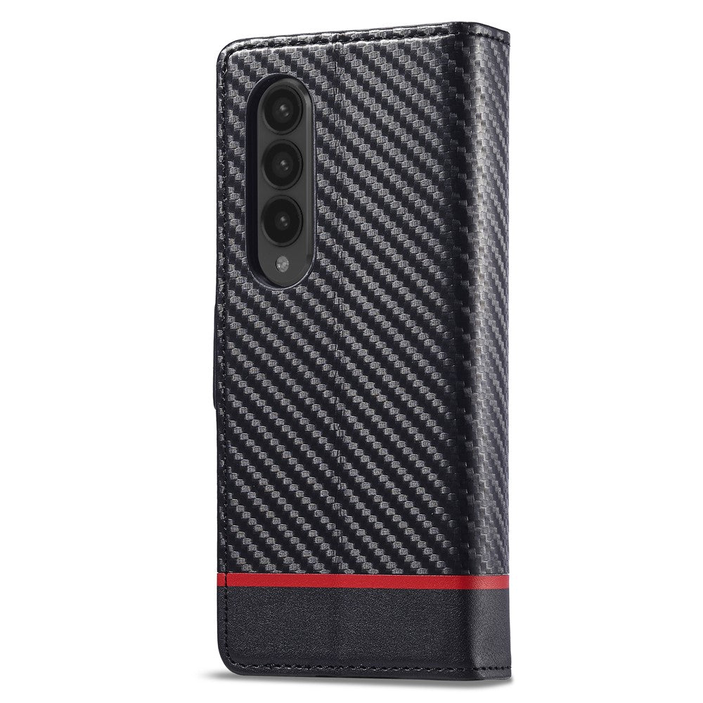 LC.IMEEKE For Samsung Galaxy Z Fold4 5G Leather Wallet Case Stand Carbon Fiber Texture Phone Cover