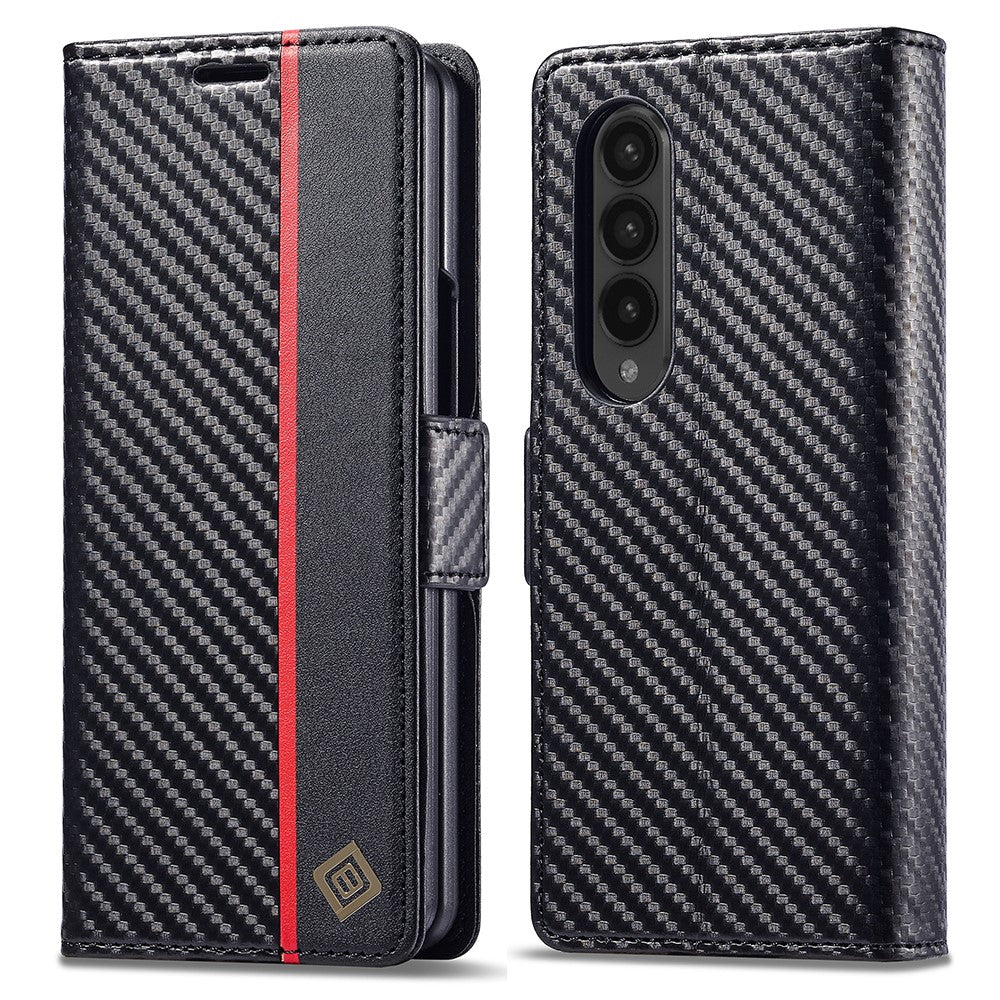 LC.IMEEKE For Samsung Galaxy Z Fold4 5G Leather Wallet Case Stand Carbon Fiber Texture Phone Cover