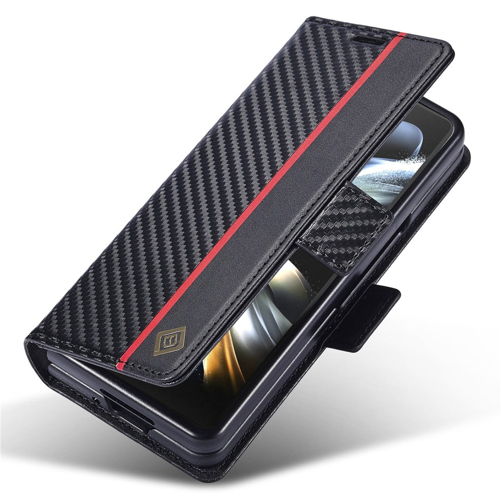 LC.IMEEKE For Samsung Galaxy Z Fold3 5G Carbon Fiber Texture Phone Leather Case Wallet Stand Cover