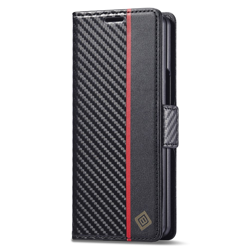 LC.IMEEKE For Samsung Galaxy Z Fold3 5G Carbon Fiber Texture Phone Leather Case Wallet Stand Cover
