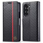 LC.IMEEKE For Samsung Galaxy Z Fold5 5G Phone Leather Cover Carbon Fiber Texture Stand Wallet Case