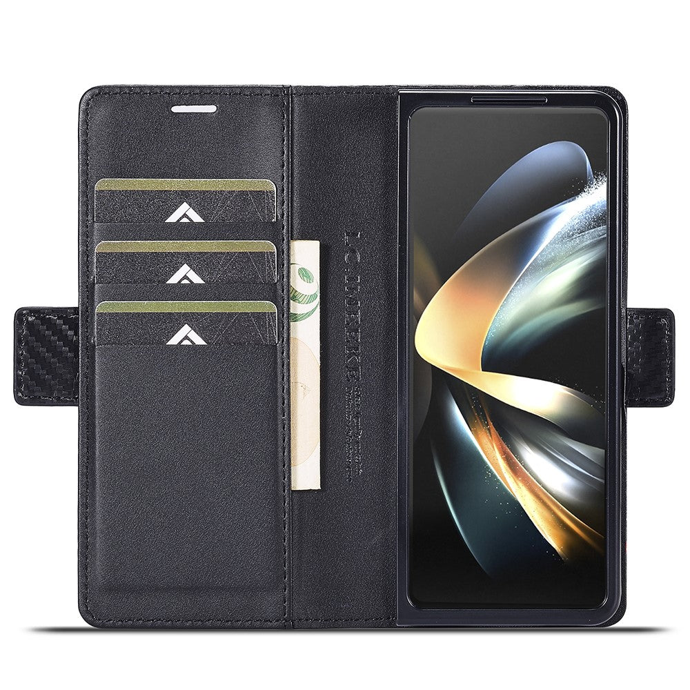 LC.IMEEKE For Samsung Galaxy Z Fold5 5G Phone Leather Cover Carbon Fiber Texture Stand Wallet Case