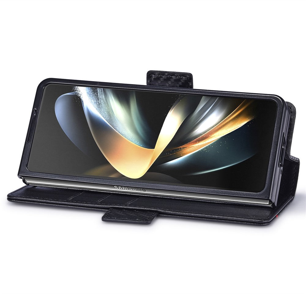 LC.IMEEKE For Samsung Galaxy Z Fold5 5G Phone Leather Cover Carbon Fiber Texture Stand Wallet Case