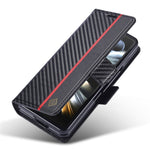 LC.IMEEKE For Samsung Galaxy Z Fold5 5G Phone Leather Cover Carbon Fiber Texture Stand Wallet Case